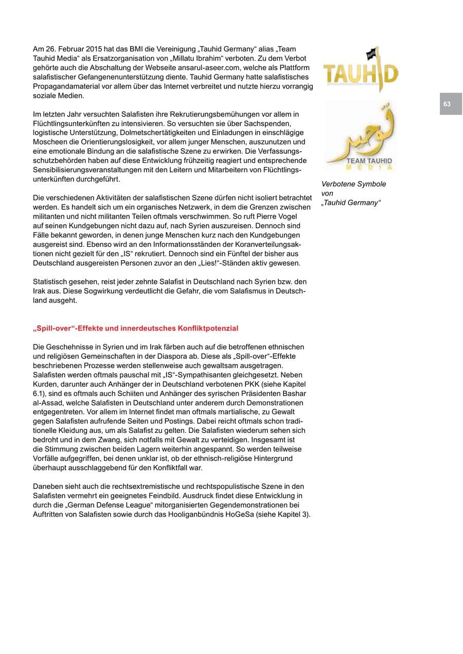 Seite 63 des Verfassungsschutzbericht 2015 Bremen