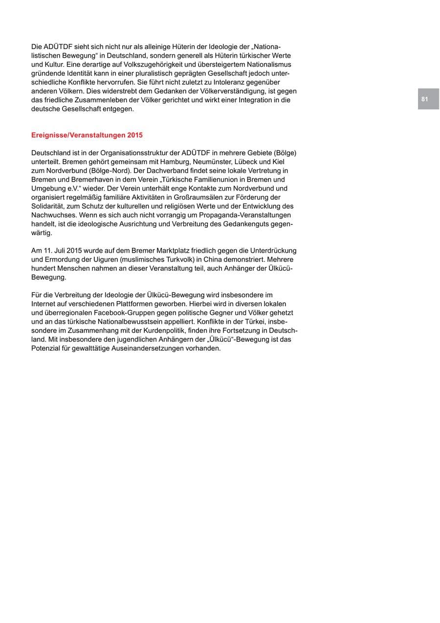 Seite 81 des Verfassungsschutzbericht 2015 Bremen