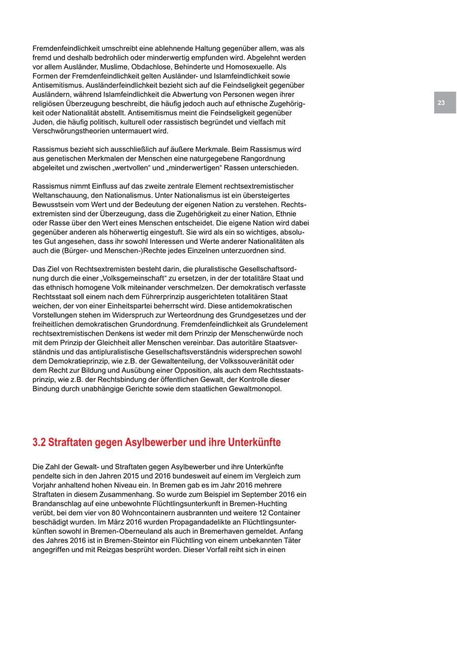 Seite 23 des Verfassungsschutzbericht 2016 Bremen
