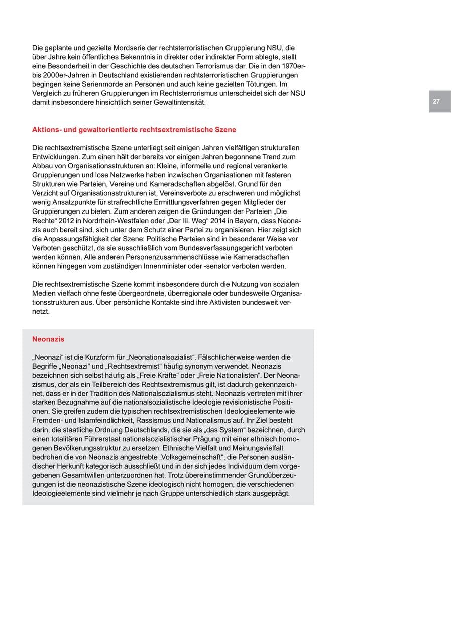 Seite 27 des Verfassungsschutzbericht 2016 Bremen