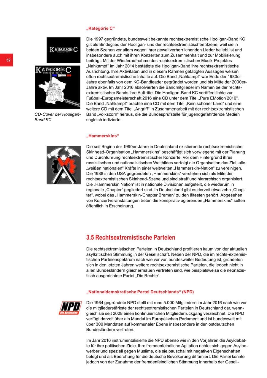 Seite 32 des Verfassungsschutzbericht 2016 Bremen