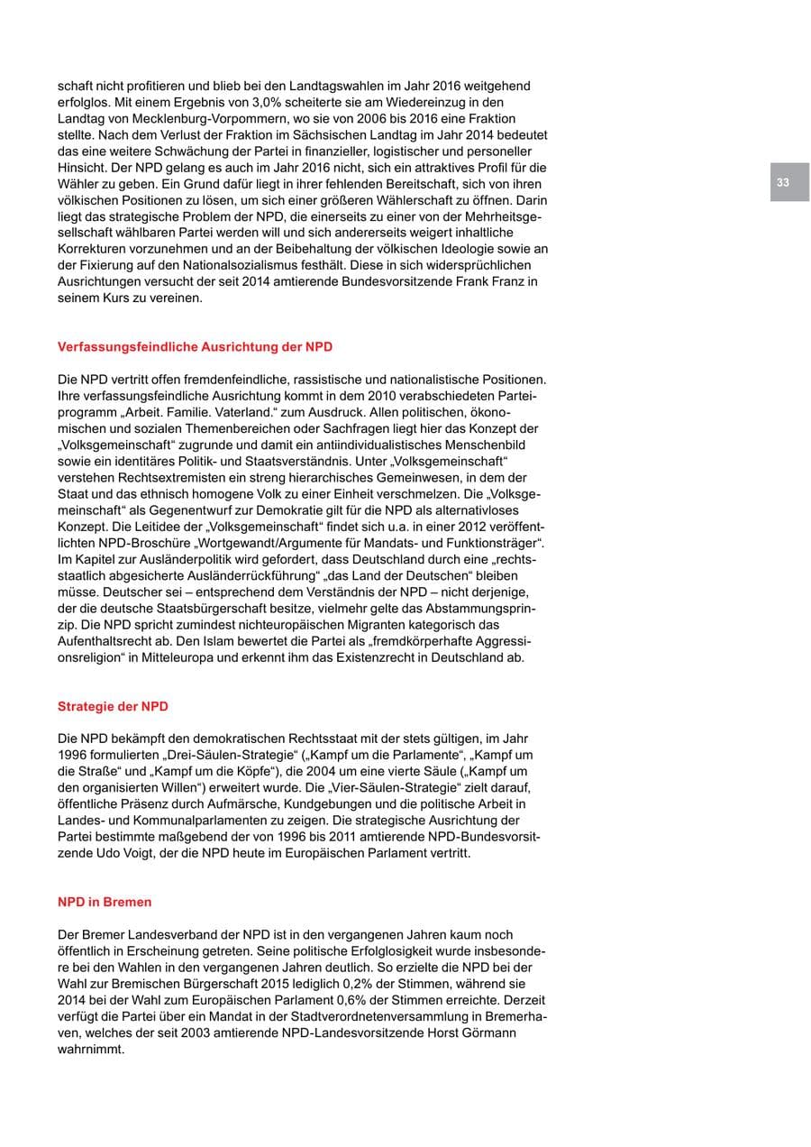 Seite 33 des Verfassungsschutzbericht 2016 Bremen