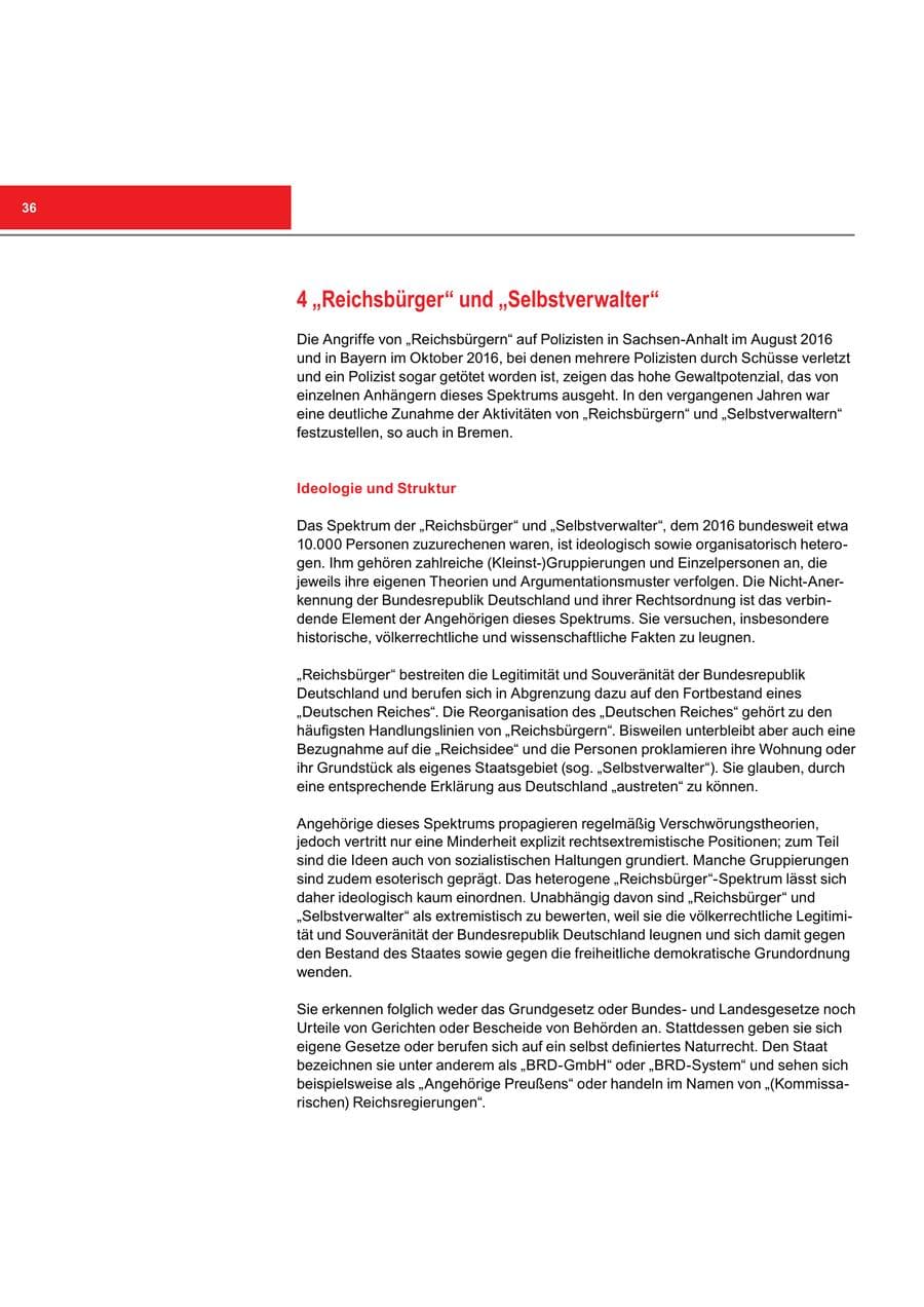 Seite 36 des Verfassungsschutzbericht 2016 Bremen