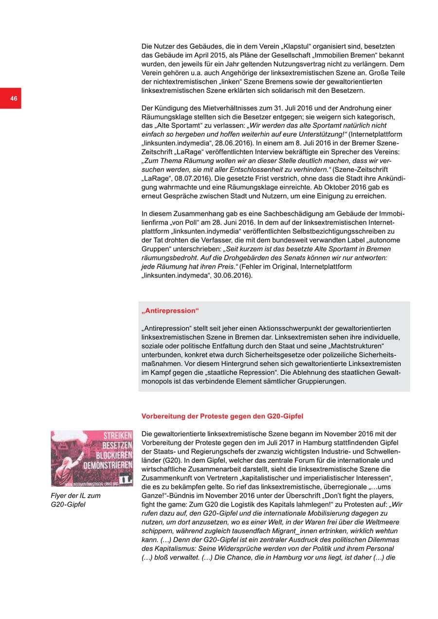 Seite 46 des Verfassungsschutzbericht 2016 Bremen