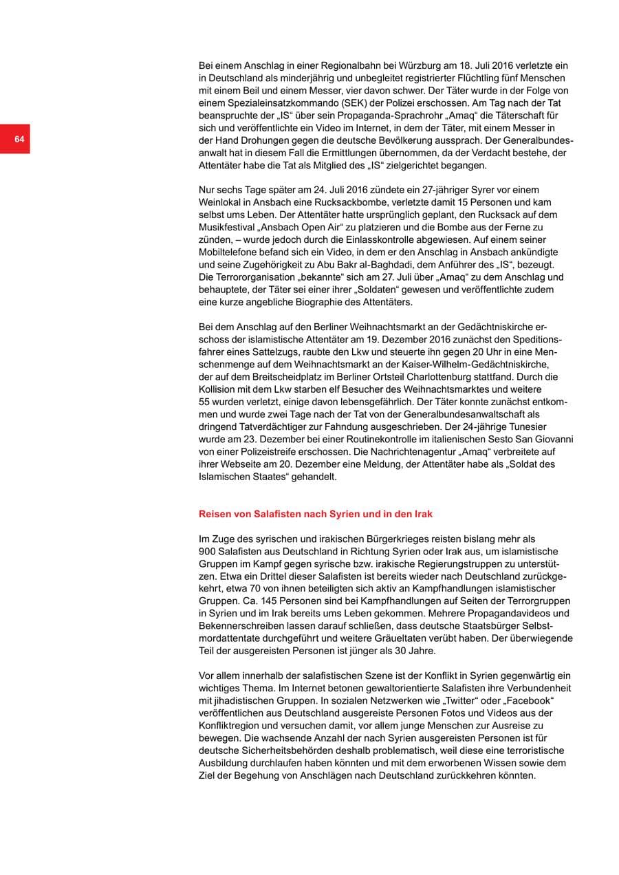 Seite 64 des Verfassungsschutzbericht 2016 Bremen