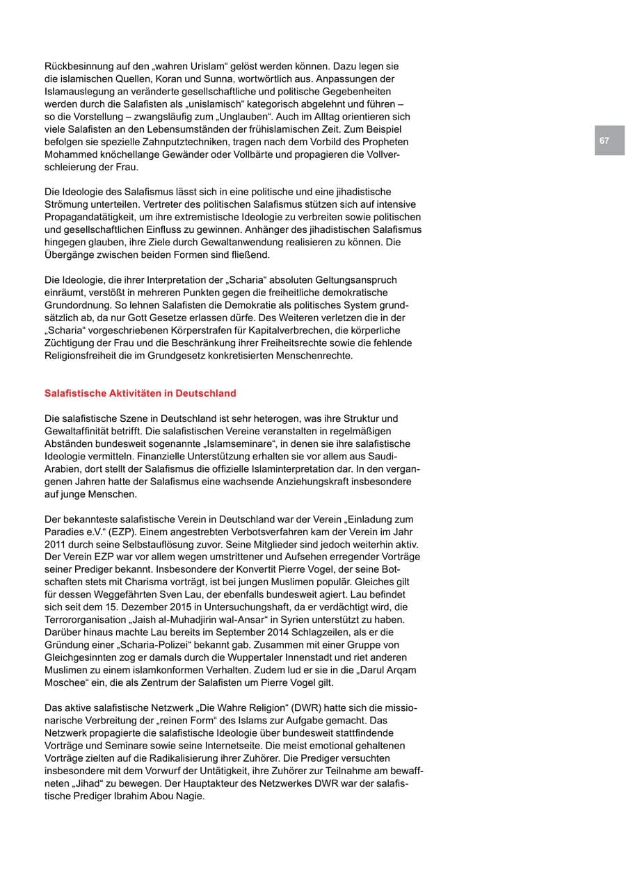 Seite 67 des Verfassungsschutzbericht 2016 Bremen
