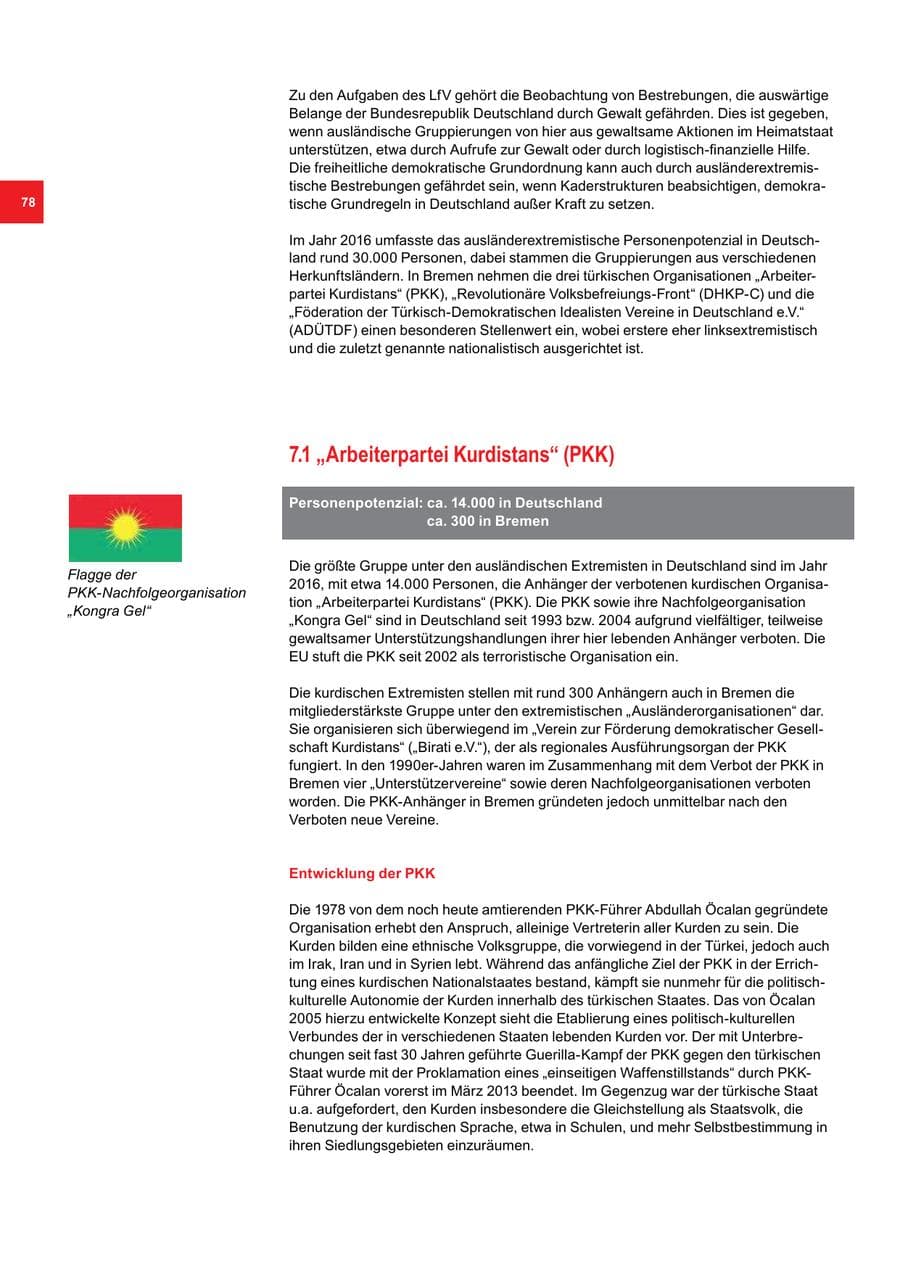 Seite 78 des Verfassungsschutzbericht 2016 Bremen