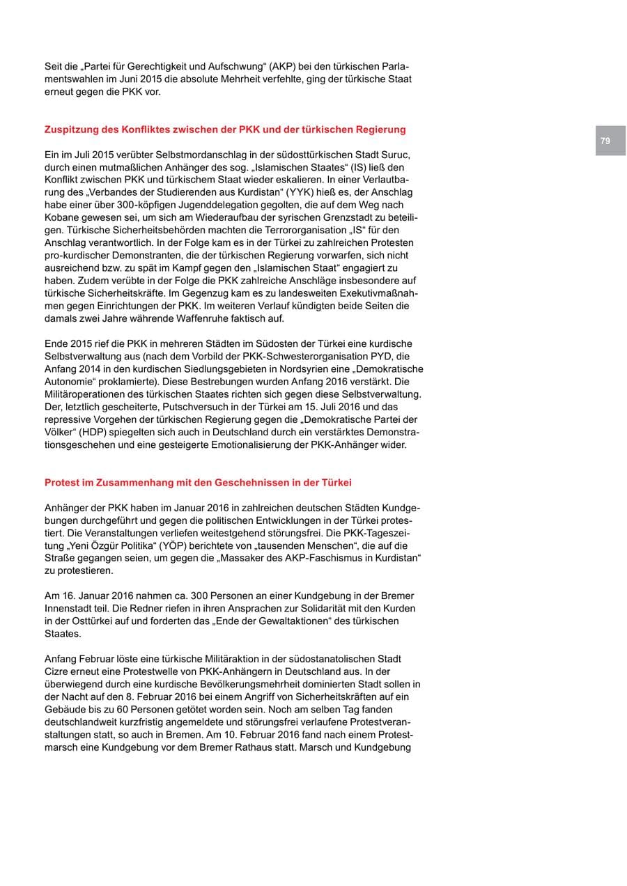 Seite 79 des Verfassungsschutzbericht 2016 Bremen