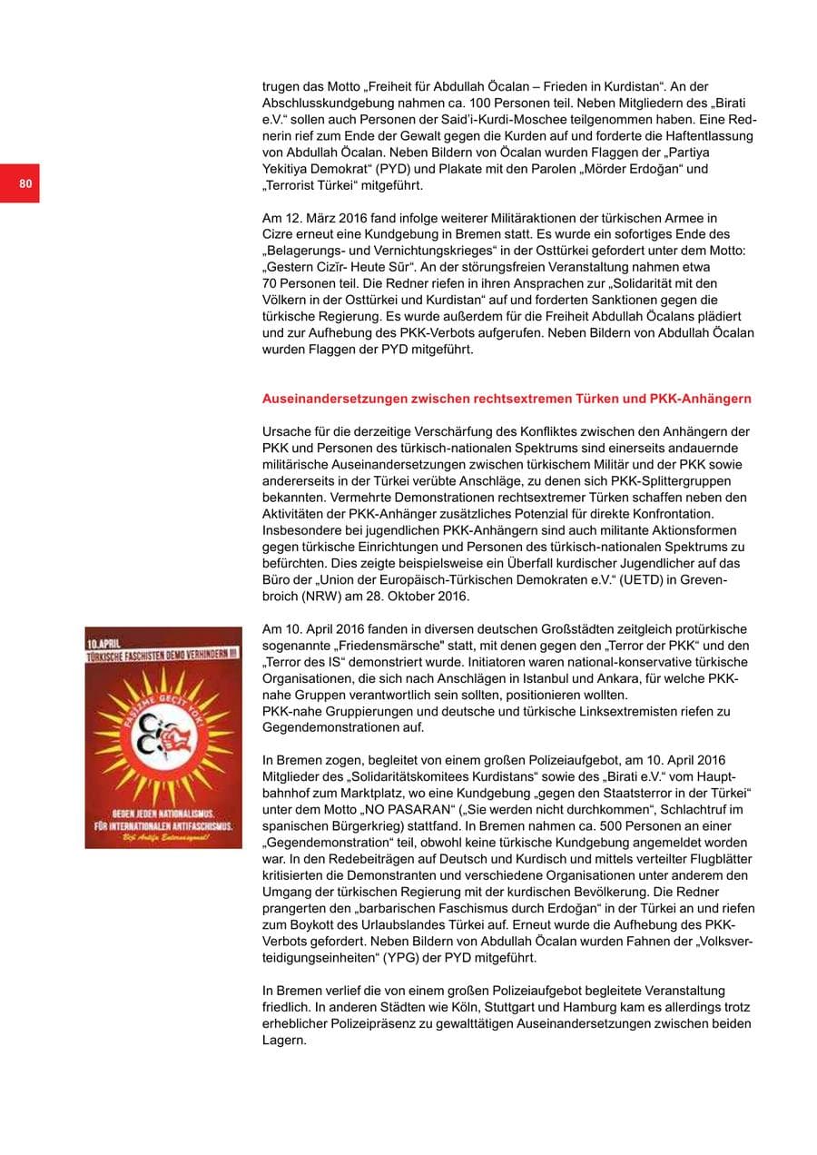Seite 80 des Verfassungsschutzbericht 2016 Bremen