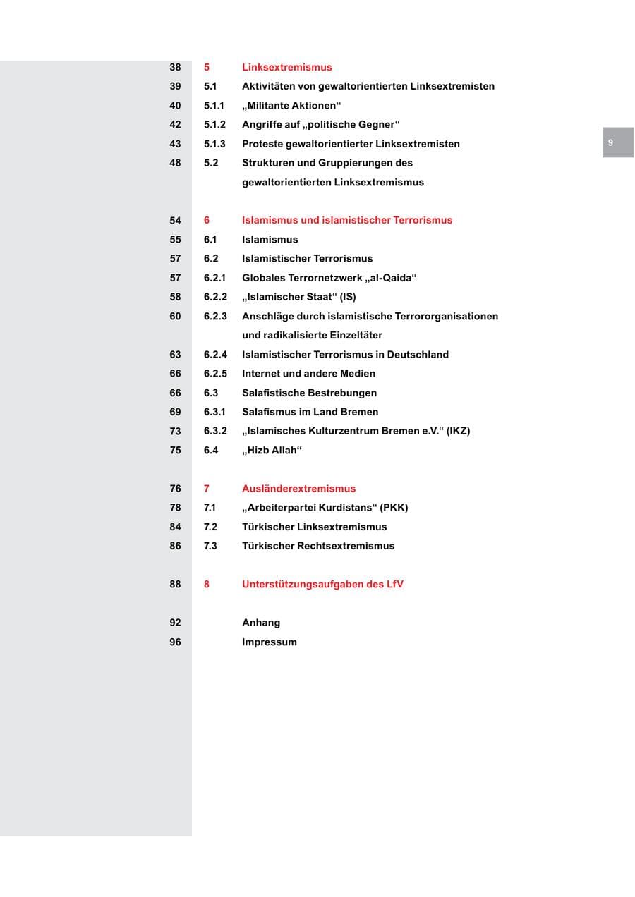 Seite 9 des Verfassungsschutzbericht 2016 Bremen