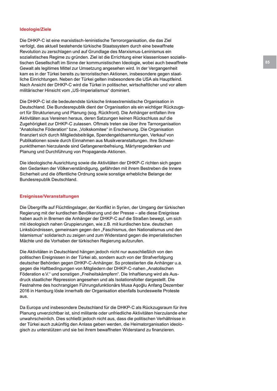 Seite 85 des Verfassungsschutzbericht 2016 Bremen
