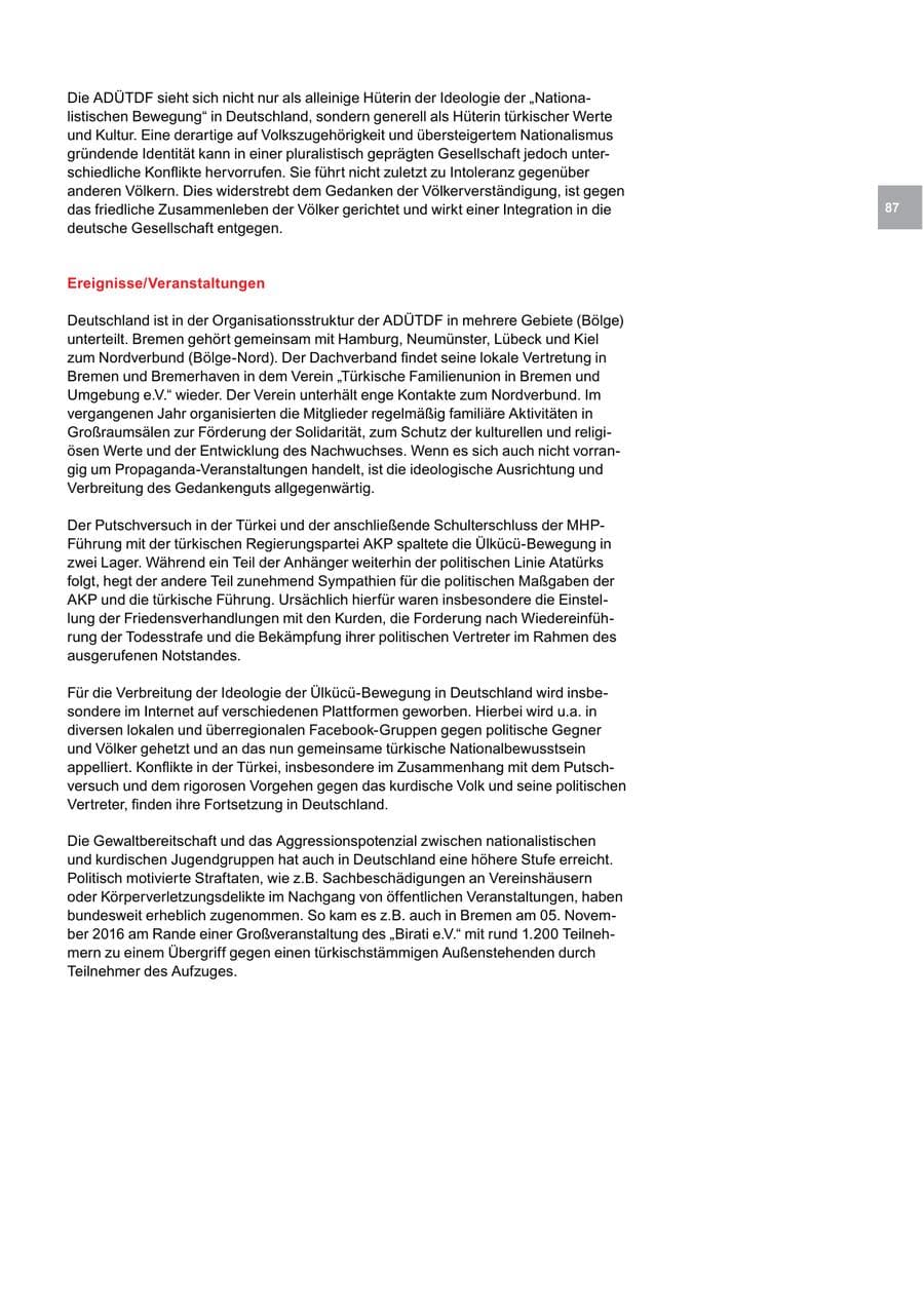Seite 87 des Verfassungsschutzbericht 2016 Bremen
