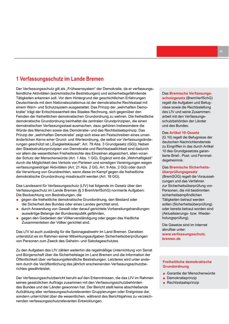 Seite 11 des Verfassungsschutzbericht 2017 Bremen