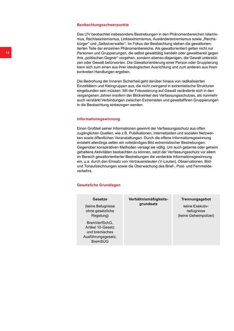 Seite 12 des Verfassungsschutzbericht 2017 Bremen