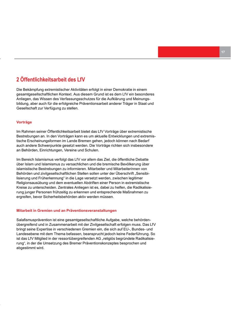 Seite 17 des Verfassungsschutzbericht 2017 Bremen