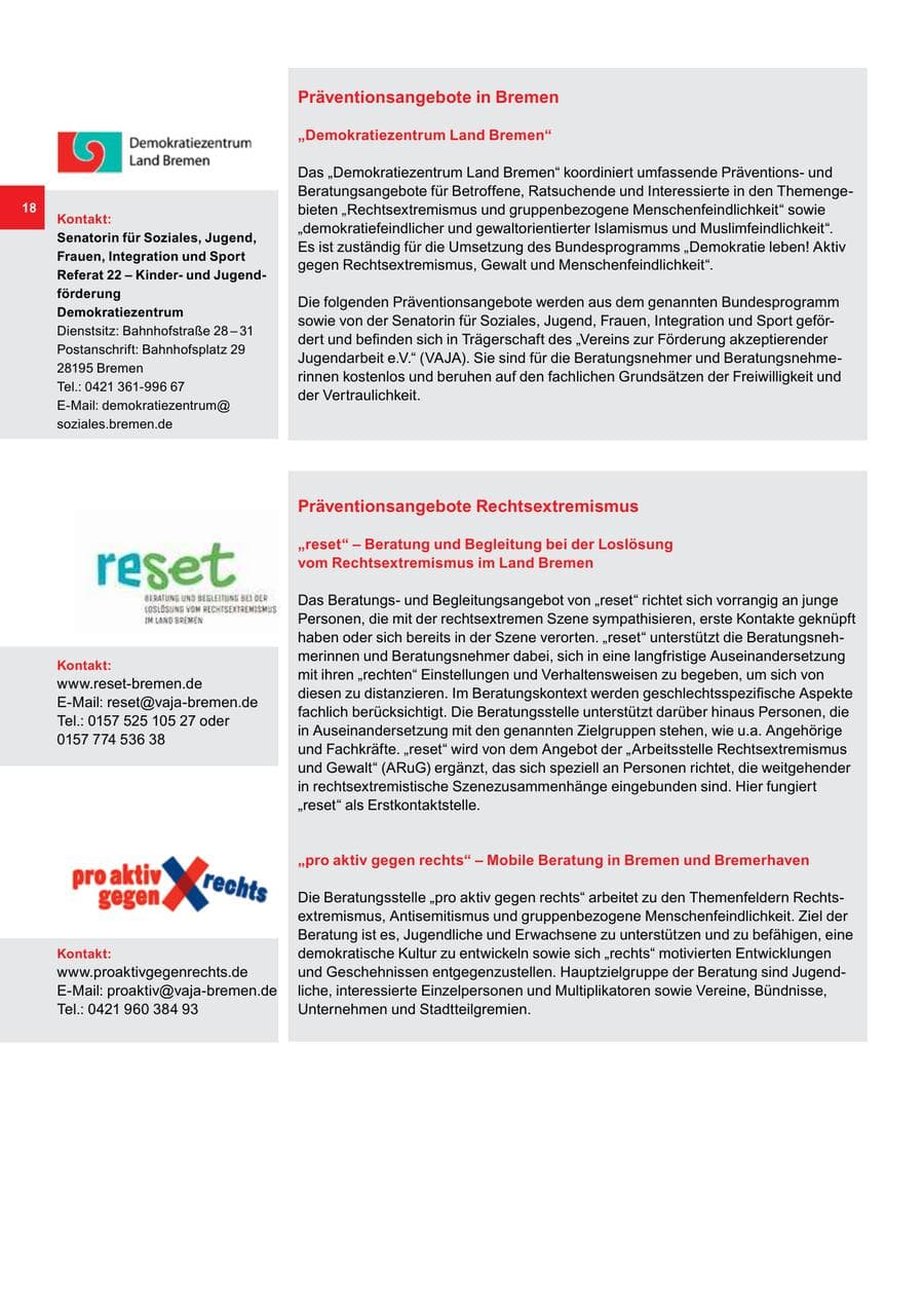 Seite 18 des Verfassungsschutzbericht 2017 Bremen