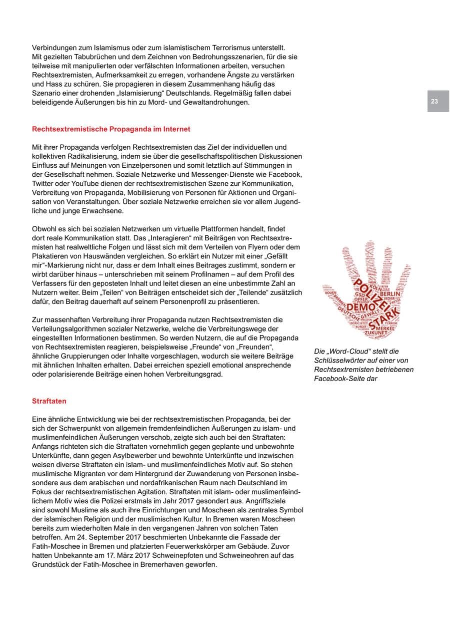 Seite 23 des Verfassungsschutzbericht 2017 Bremen