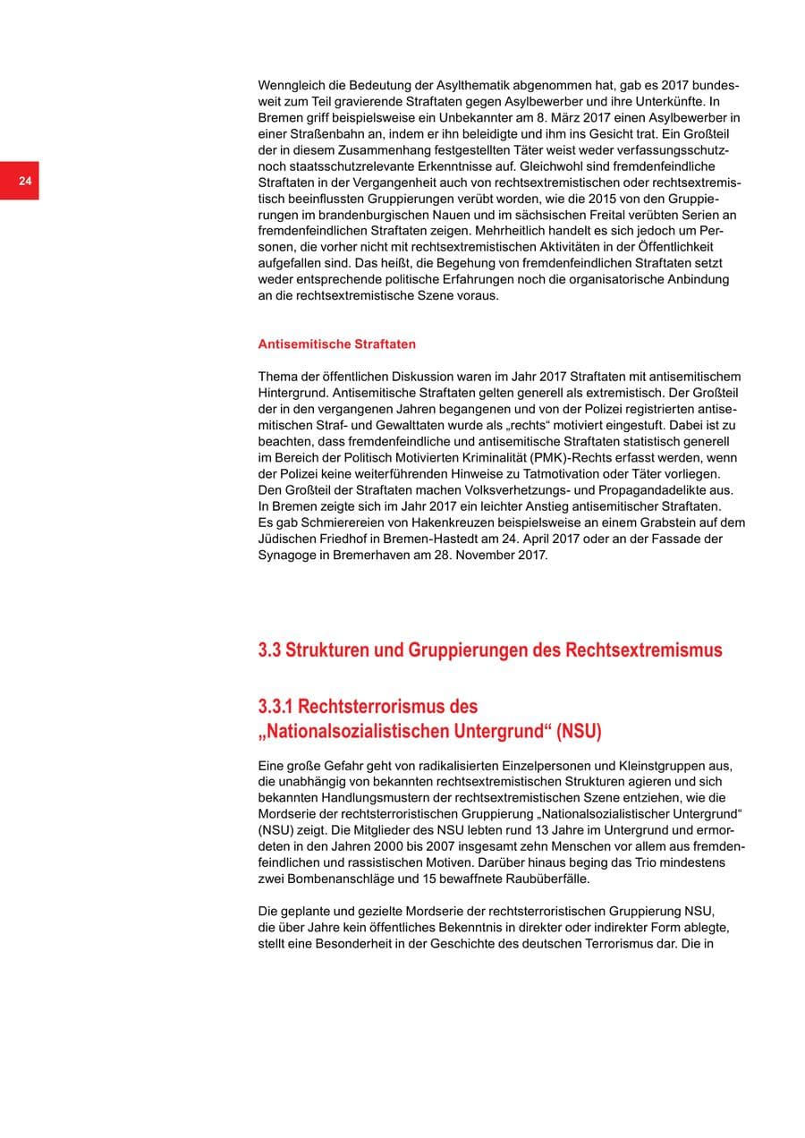 Seite 24 des Verfassungsschutzbericht 2017 Bremen