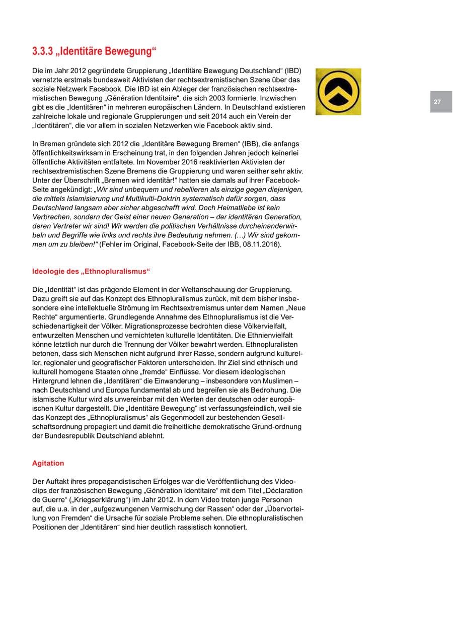 Seite 27 des Verfassungsschutzbericht 2017 Bremen