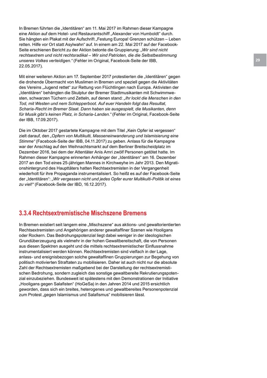 Seite 29 des Verfassungsschutzbericht 2017 Bremen