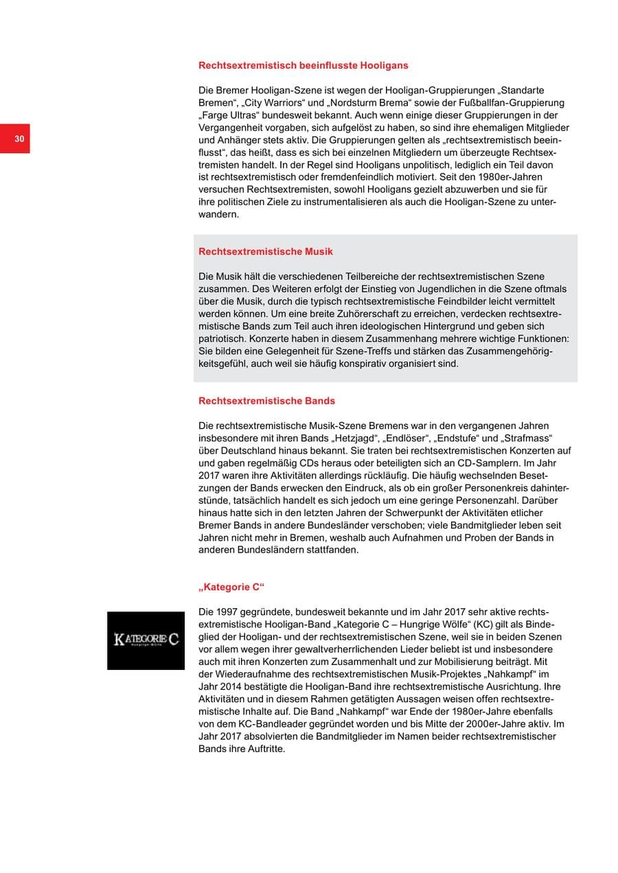 Seite 30 des Verfassungsschutzbericht 2017 Bremen