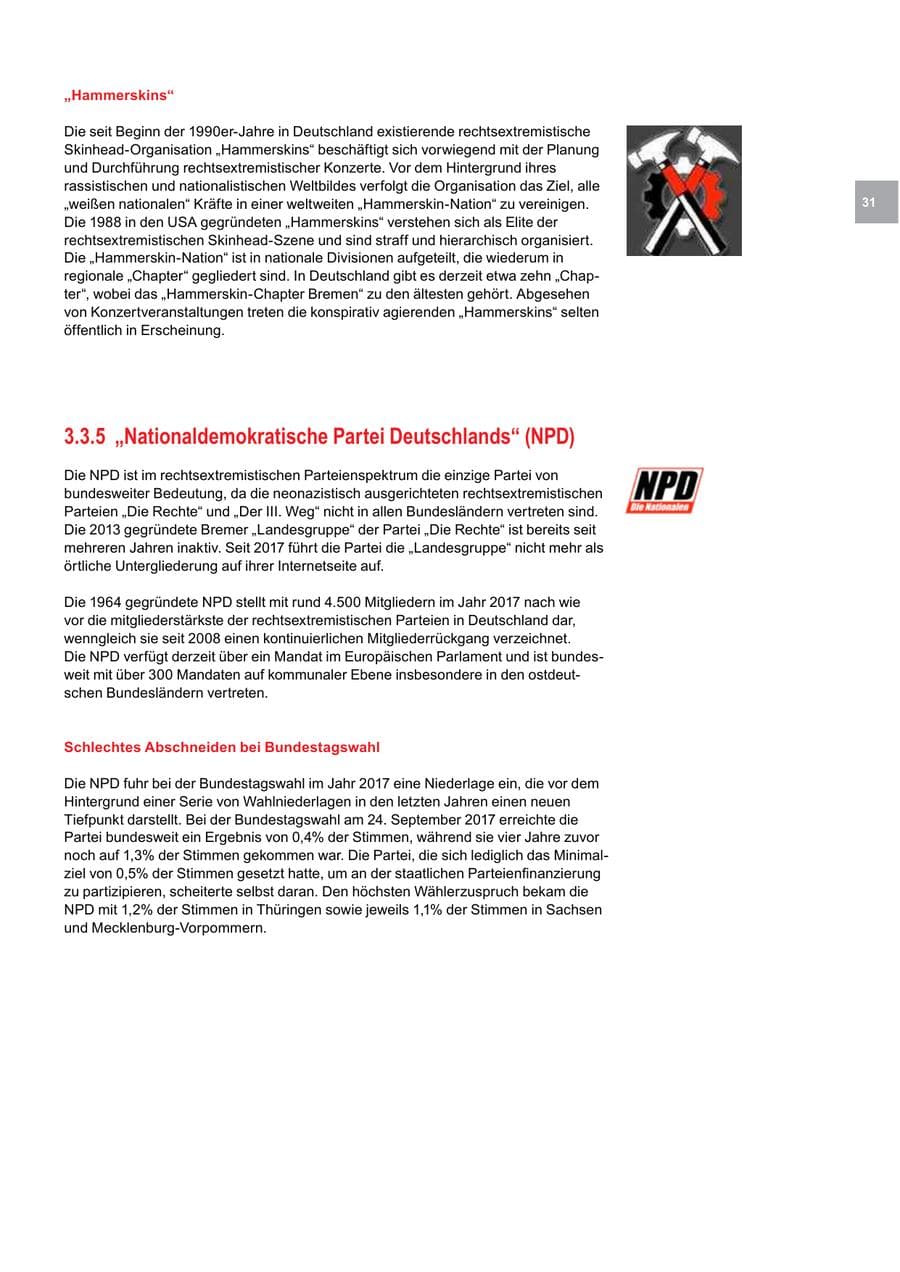 Seite 31 des Verfassungsschutzbericht 2017 Bremen