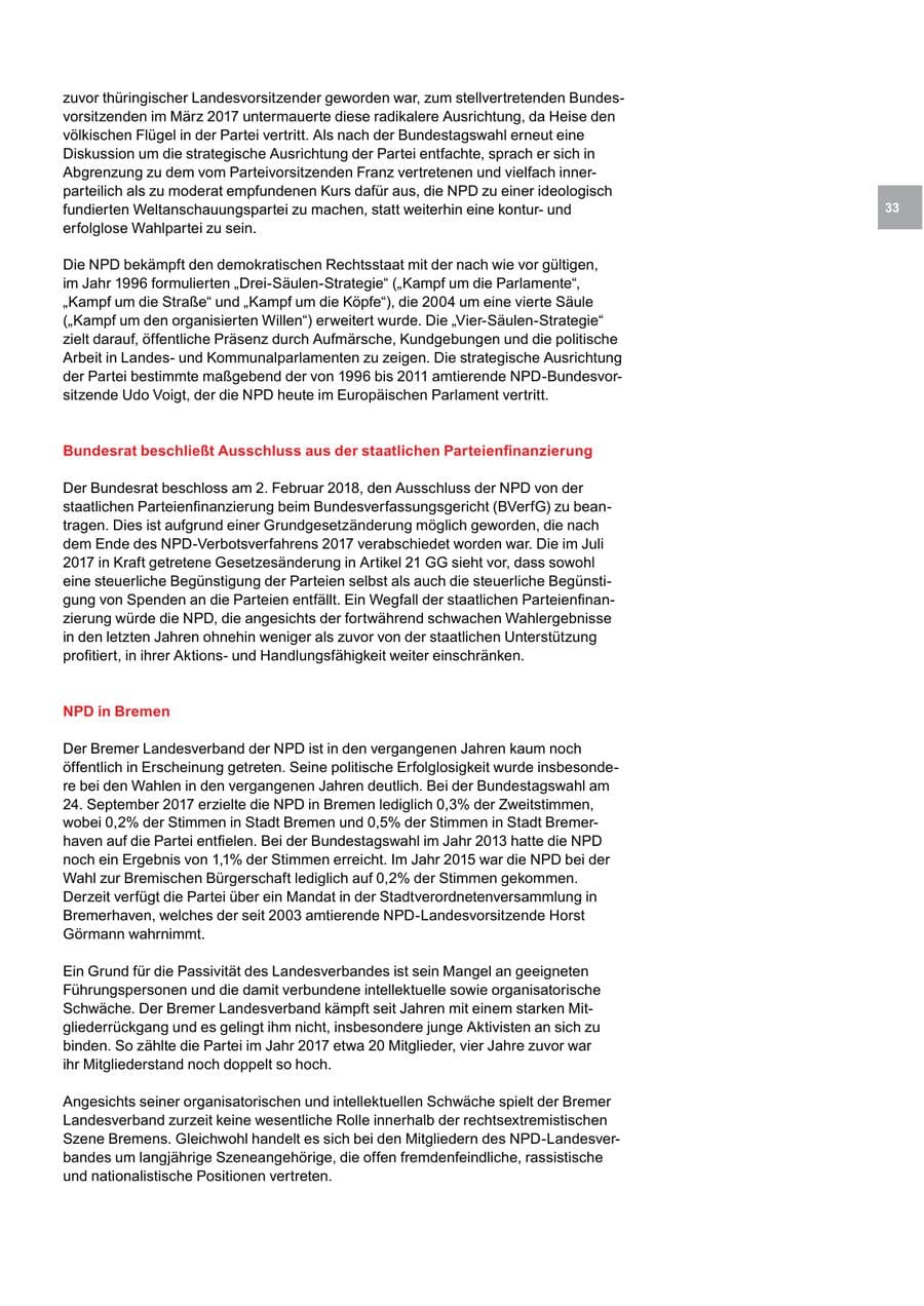 Seite 33 des Verfassungsschutzbericht 2017 Bremen