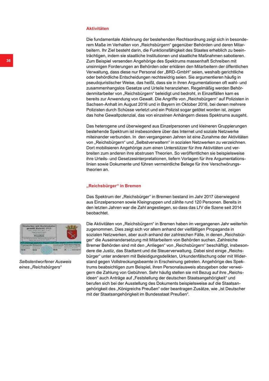Seite 36 des Verfassungsschutzbericht 2017 Bremen