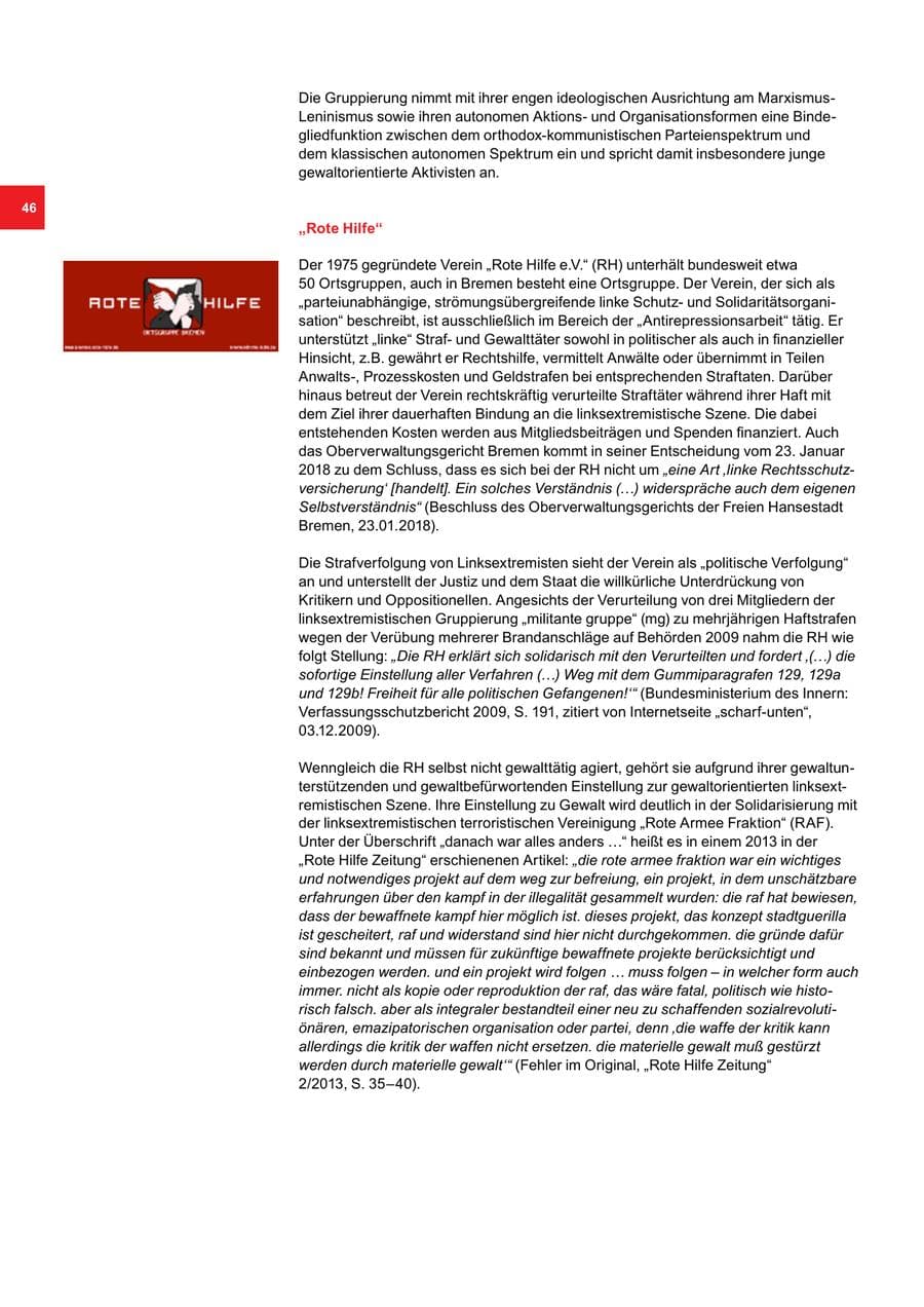 Seite 46 des Verfassungsschutzbericht 2017 Bremen