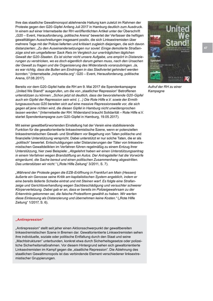 Seite 47 des Verfassungsschutzbericht 2017 Bremen