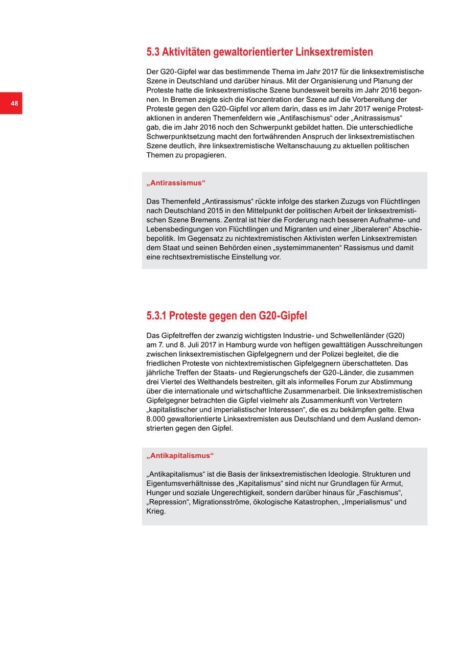Seite 48 des Verfassungsschutzbericht 2017 Bremen