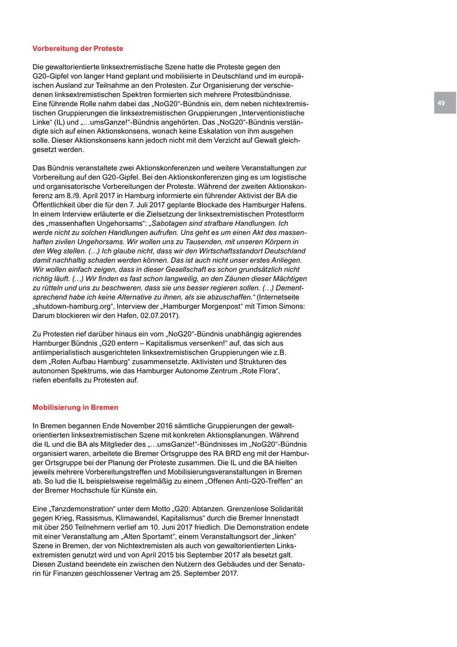 Seite 49 des Verfassungsschutzbericht 2017 Bremen