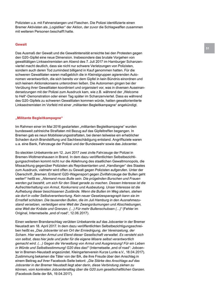 Seite 51 des Verfassungsschutzbericht 2017 Bremen