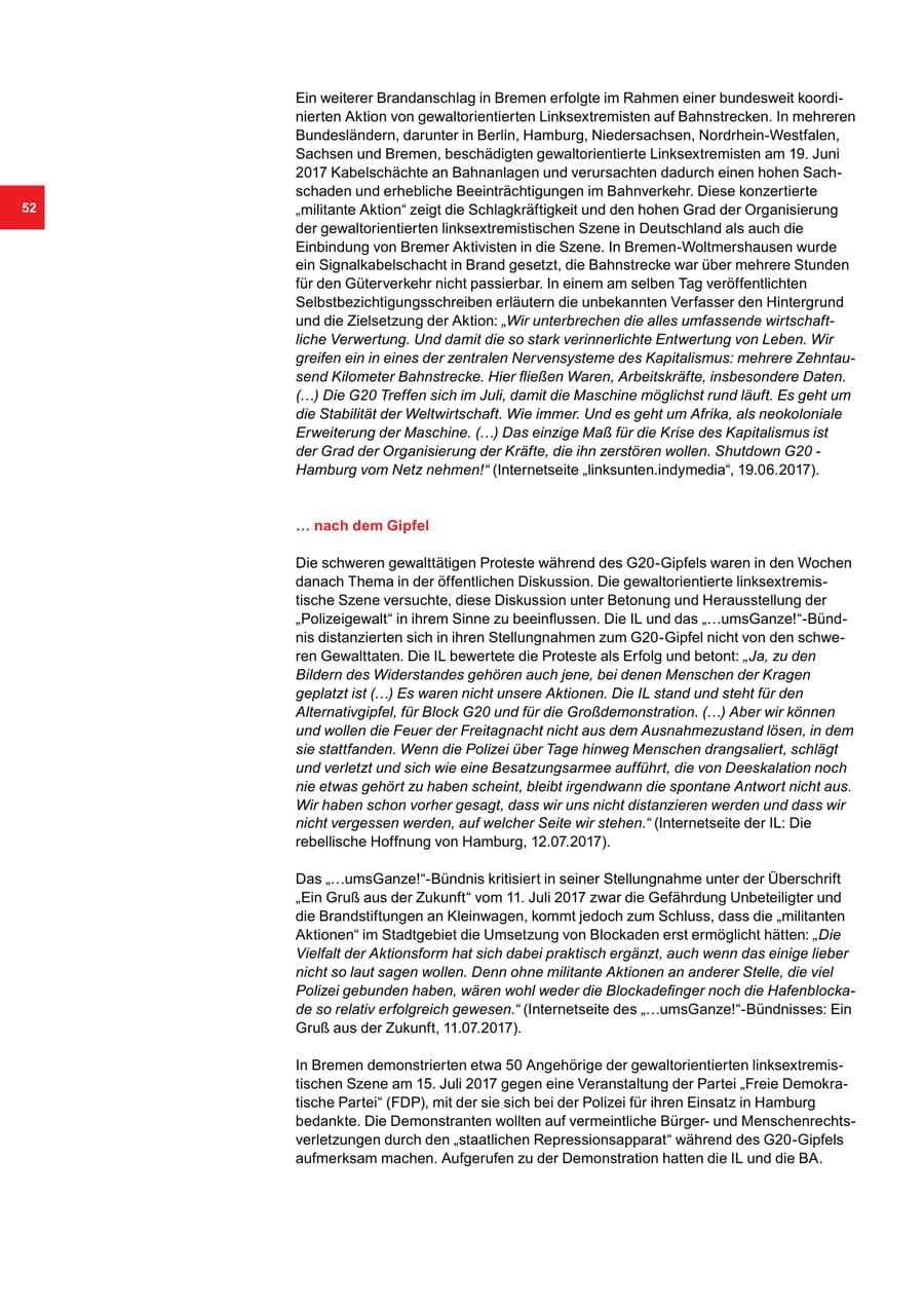 Seite 52 des Verfassungsschutzbericht 2017 Bremen
