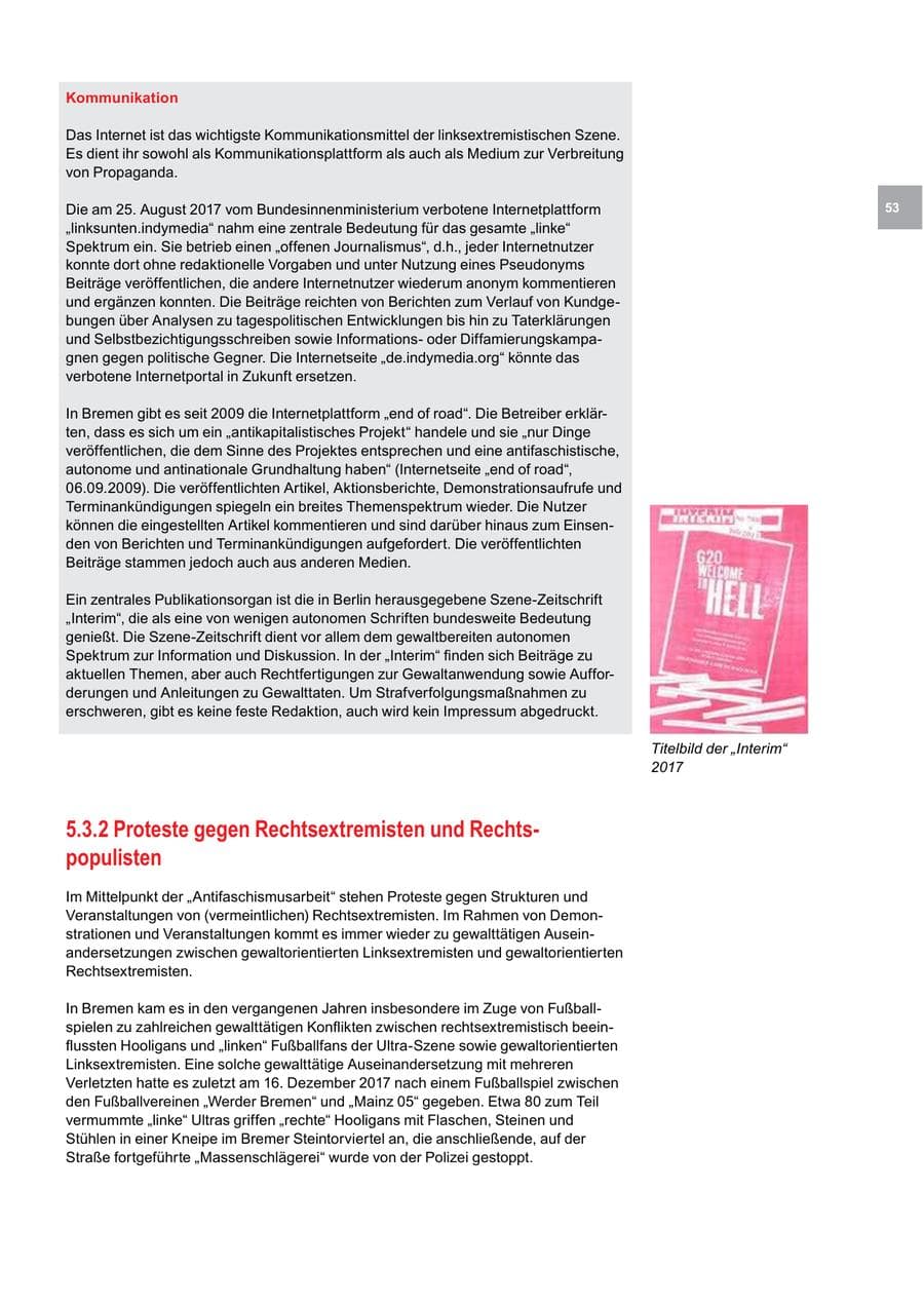 Seite 53 des Verfassungsschutzbericht 2017 Bremen