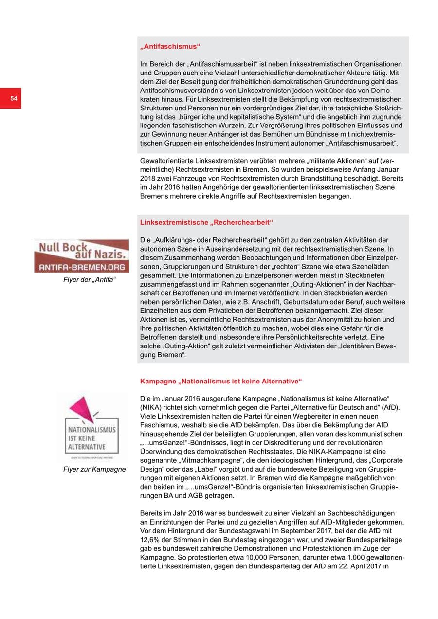 Seite 54 des Verfassungsschutzbericht 2017 Bremen