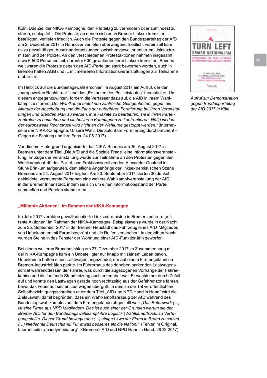 Seite 55 des Verfassungsschutzbericht 2017 Bremen
