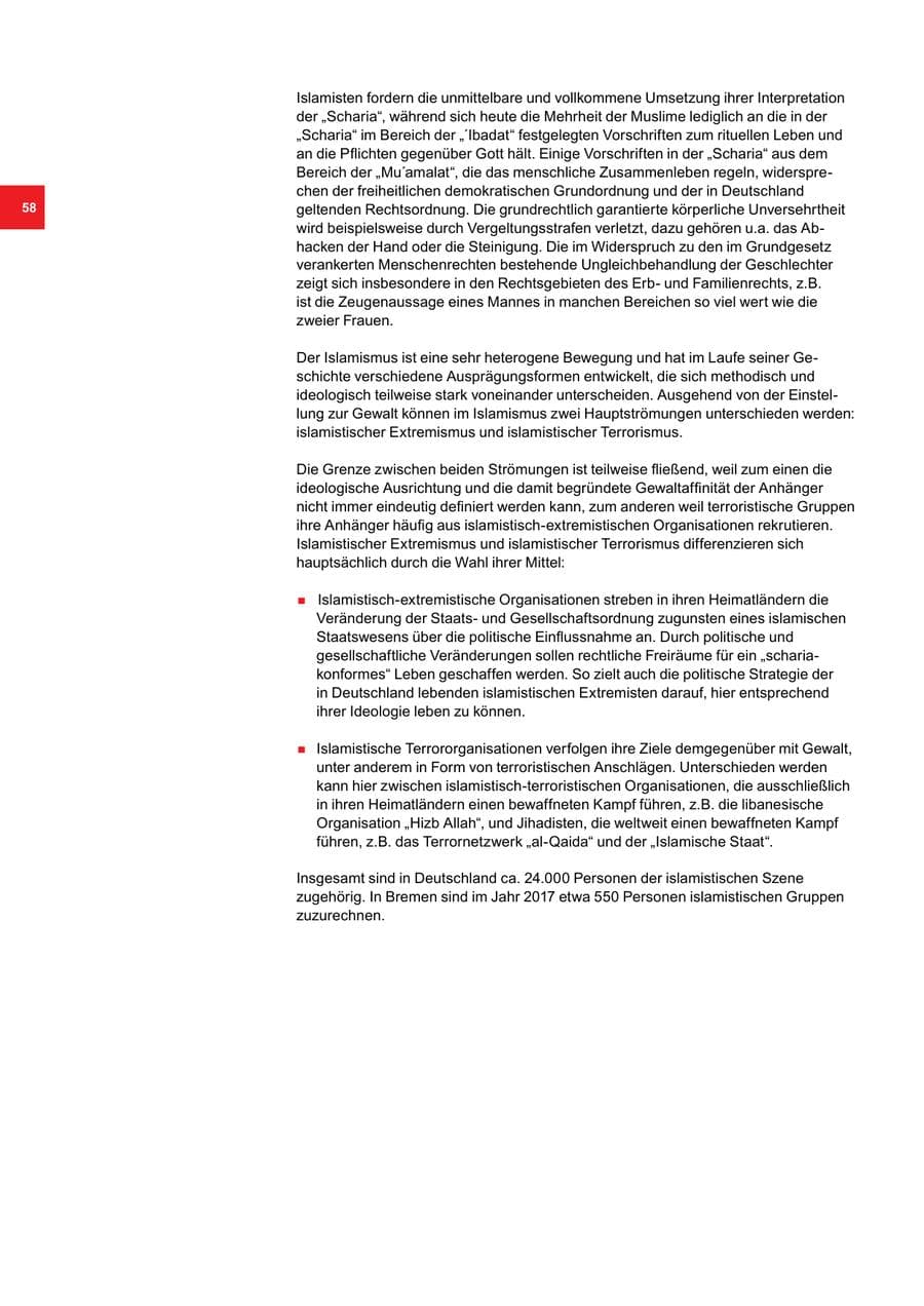 Seite 58 des Verfassungsschutzbericht 2017 Bremen