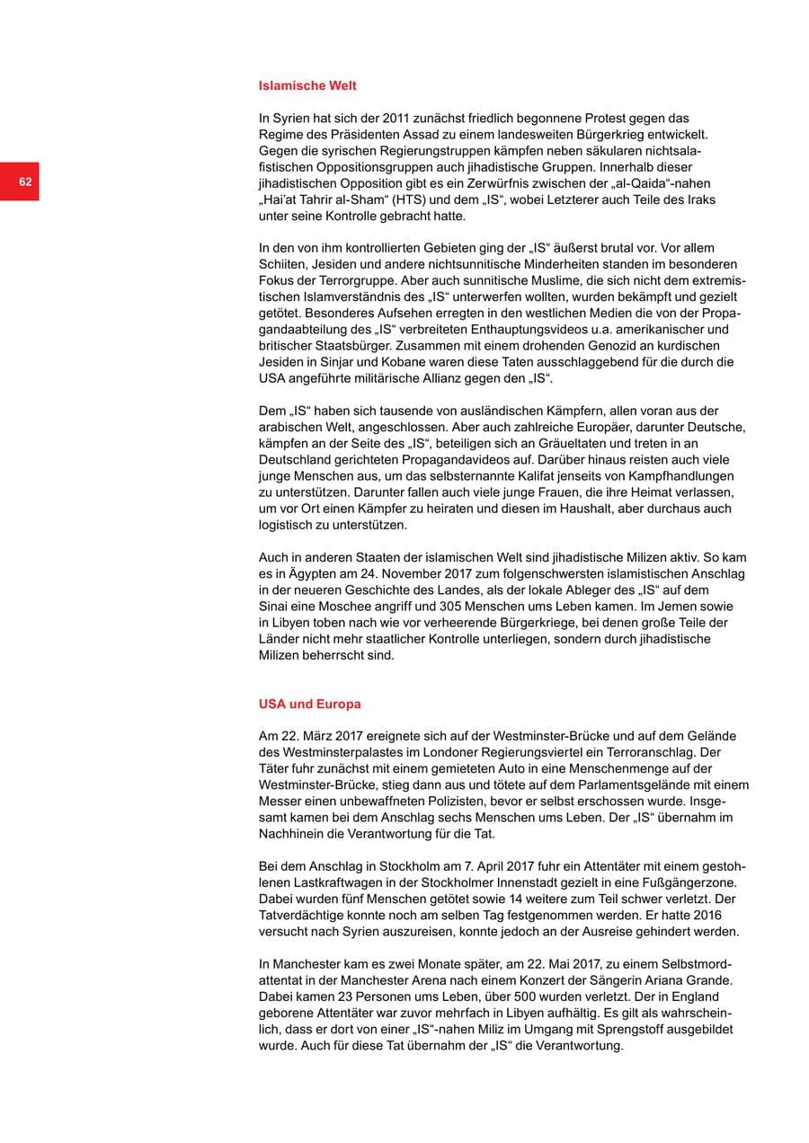 Seite 62 des Verfassungsschutzbericht 2017 Bremen