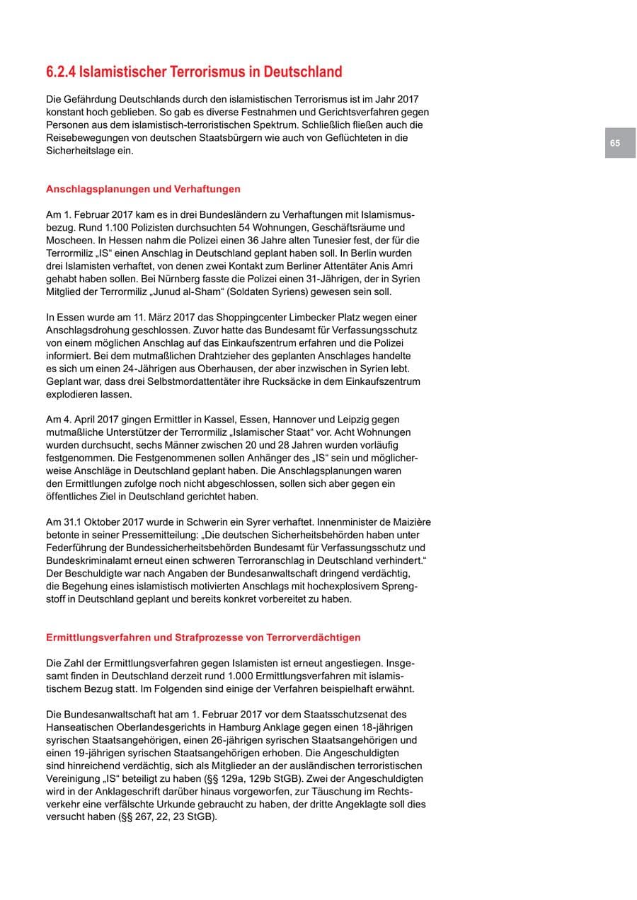 Seite 65 des Verfassungsschutzbericht 2017 Bremen