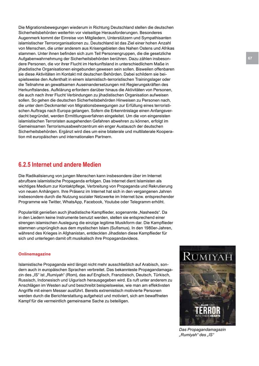 Seite 67 des Verfassungsschutzbericht 2017 Bremen