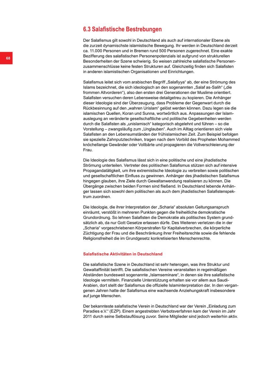 Seite 68 des Verfassungsschutzbericht 2017 Bremen