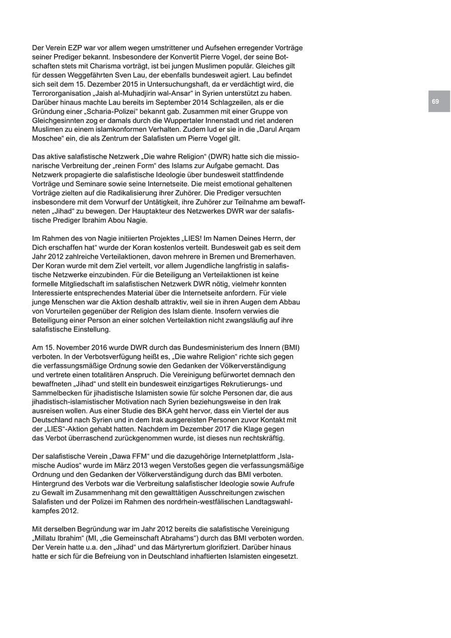 Seite 69 des Verfassungsschutzbericht 2017 Bremen