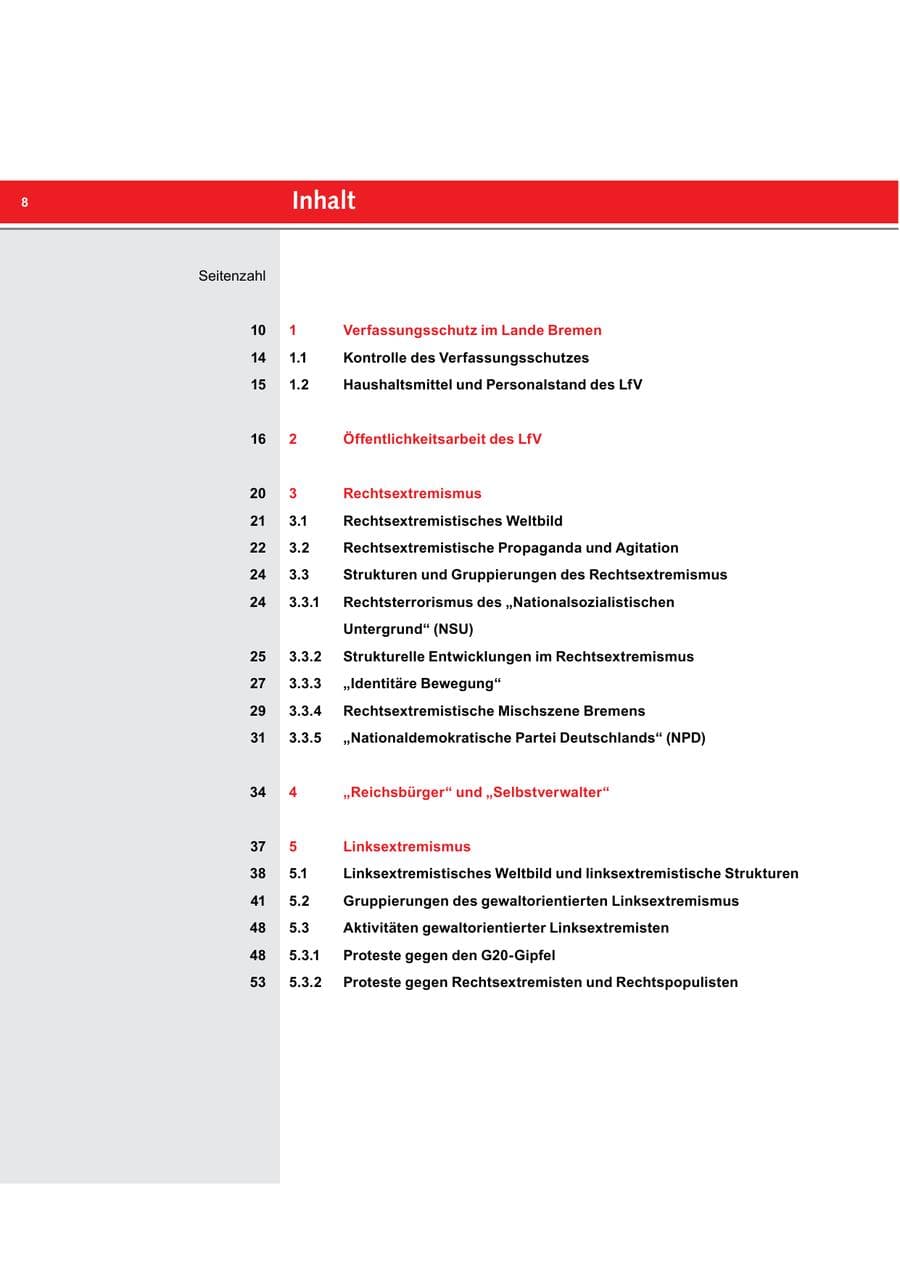 Seite 8 des Verfassungsschutzbericht 2017 Bremen