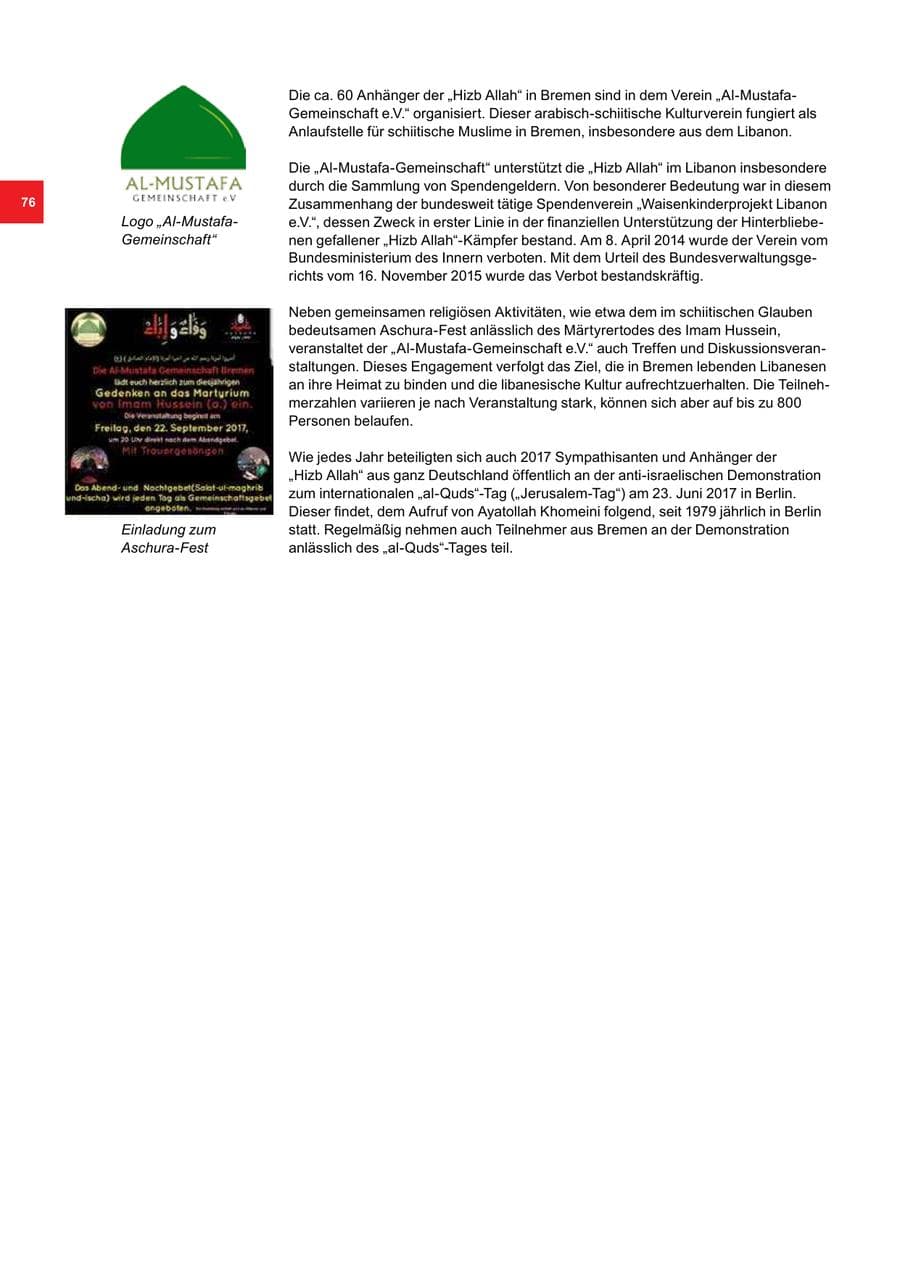 Seite 76 des Verfassungsschutzbericht 2017 Bremen