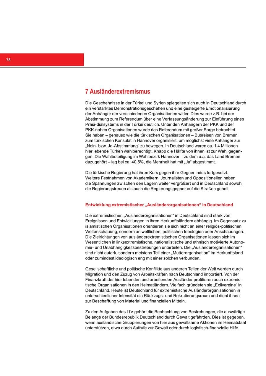 Seite 78 des Verfassungsschutzbericht 2017 Bremen