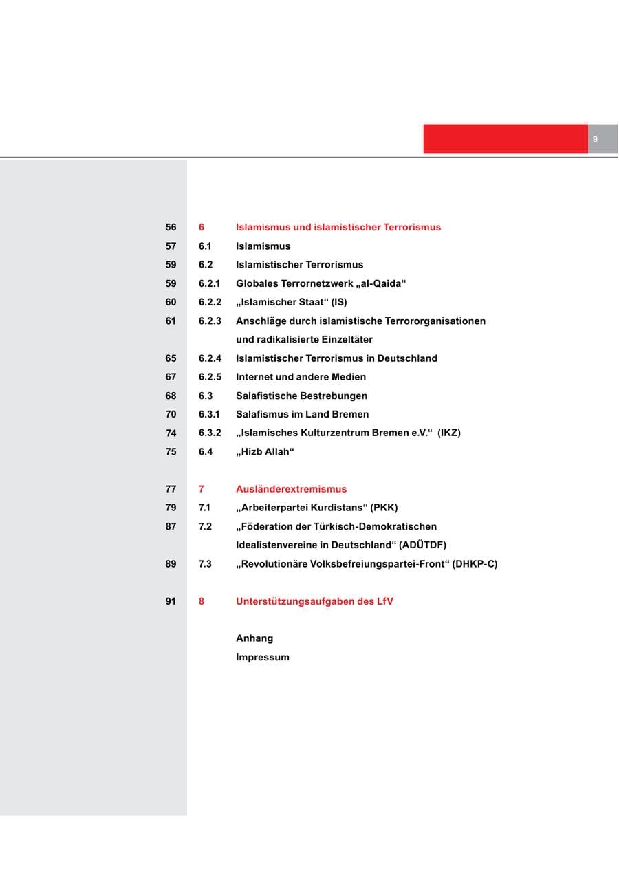 Seite 9 des Verfassungsschutzbericht 2017 Bremen