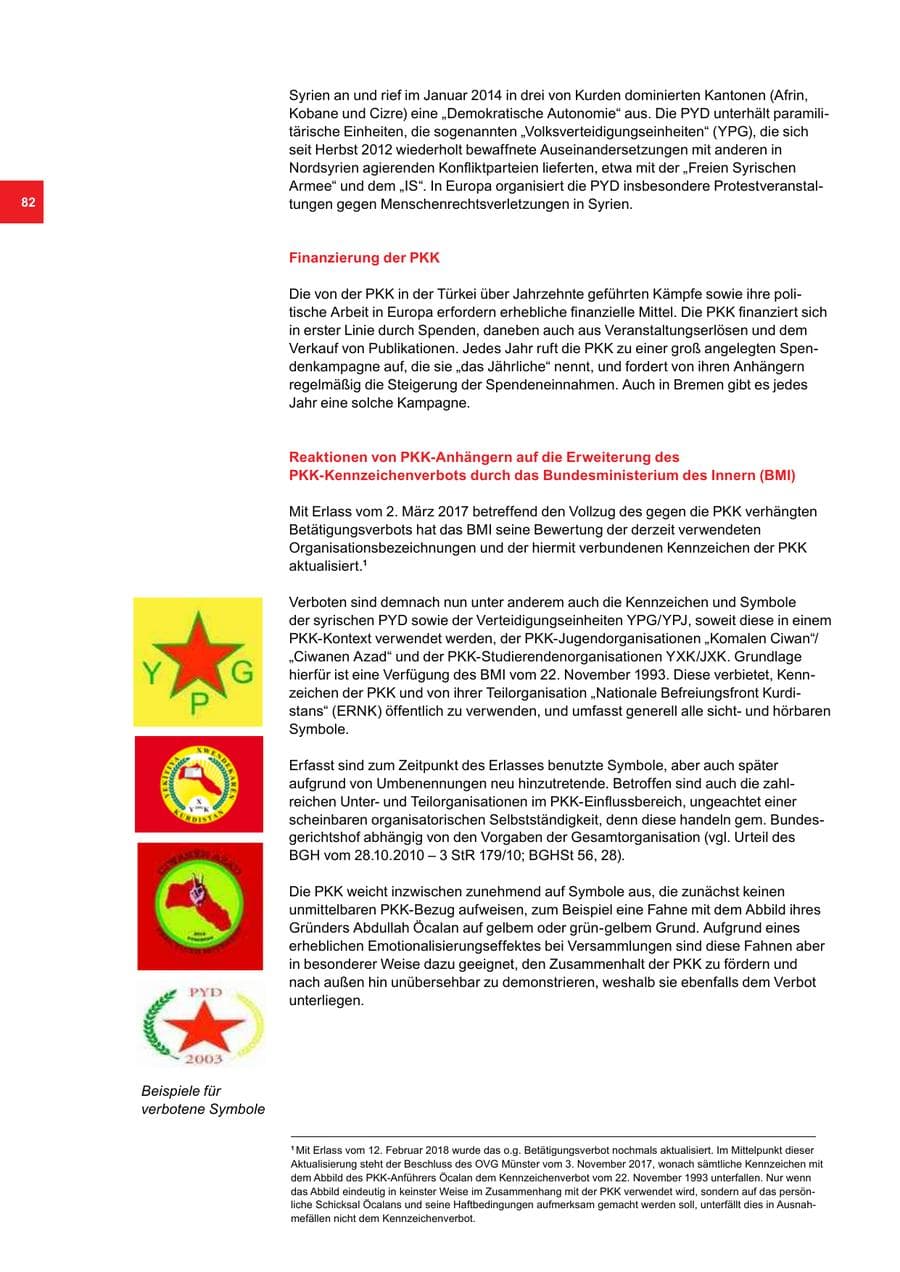 Seite 82 des Verfassungsschutzbericht 2017 Bremen