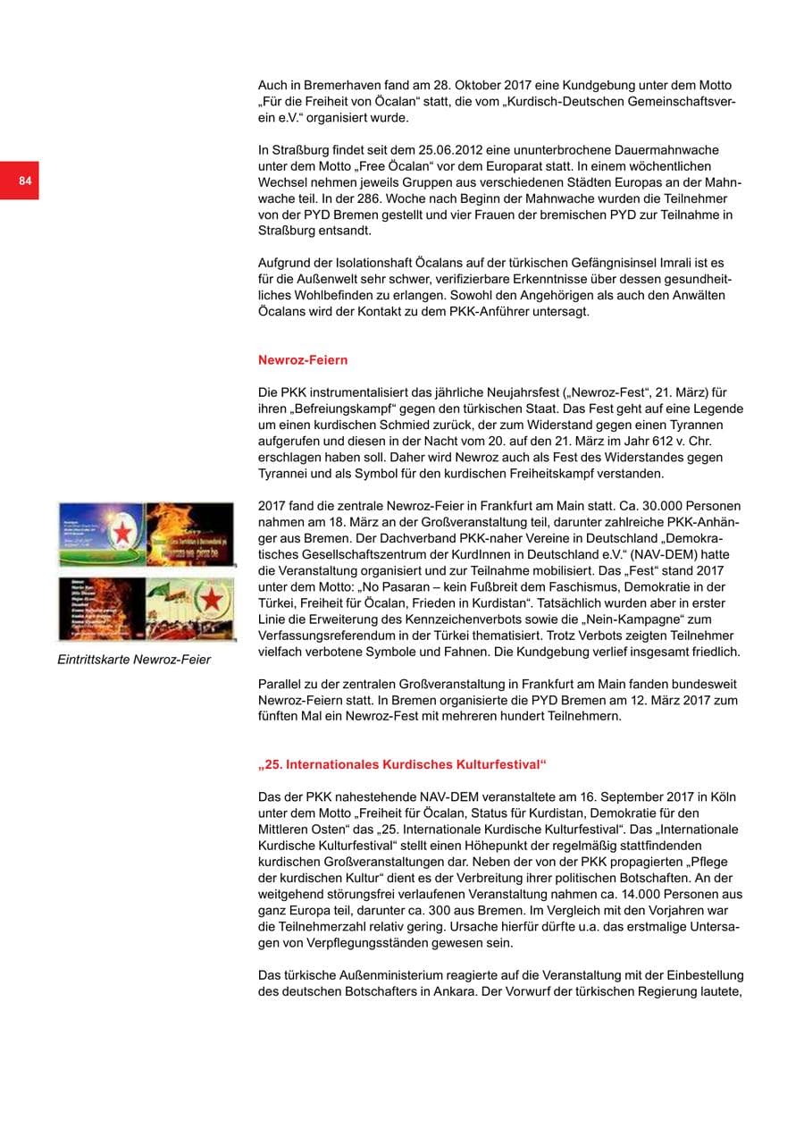 Seite 84 des Verfassungsschutzbericht 2017 Bremen