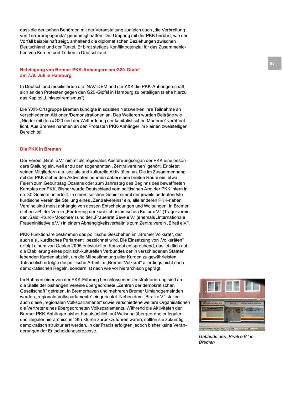 Seite 85 des Verfassungsschutzbericht 2017 Bremen